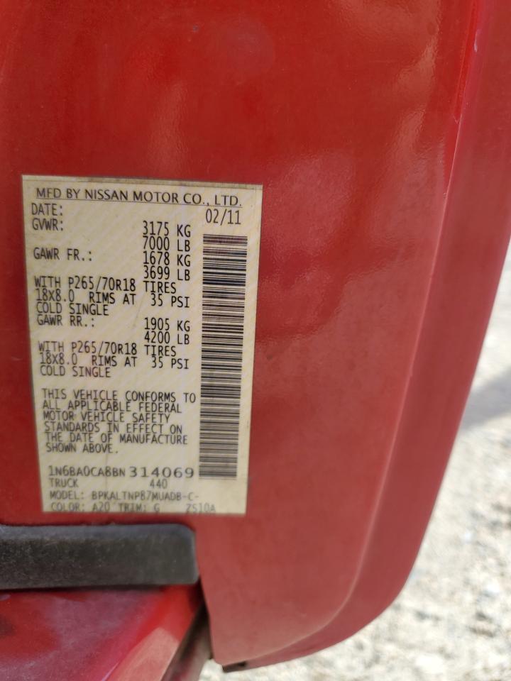 2011 Nissan Titan VIN 1N6BA0CA8BN314069 Copart auction photo, rear end damage thumbnail 12
