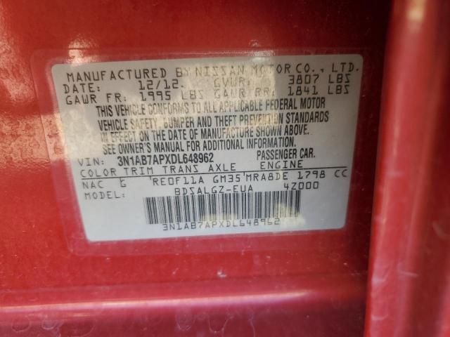 2013 Nissan Sentra VIN 3N1AB7APXDL648962 Copart auction photo, side damage thumbnail 12