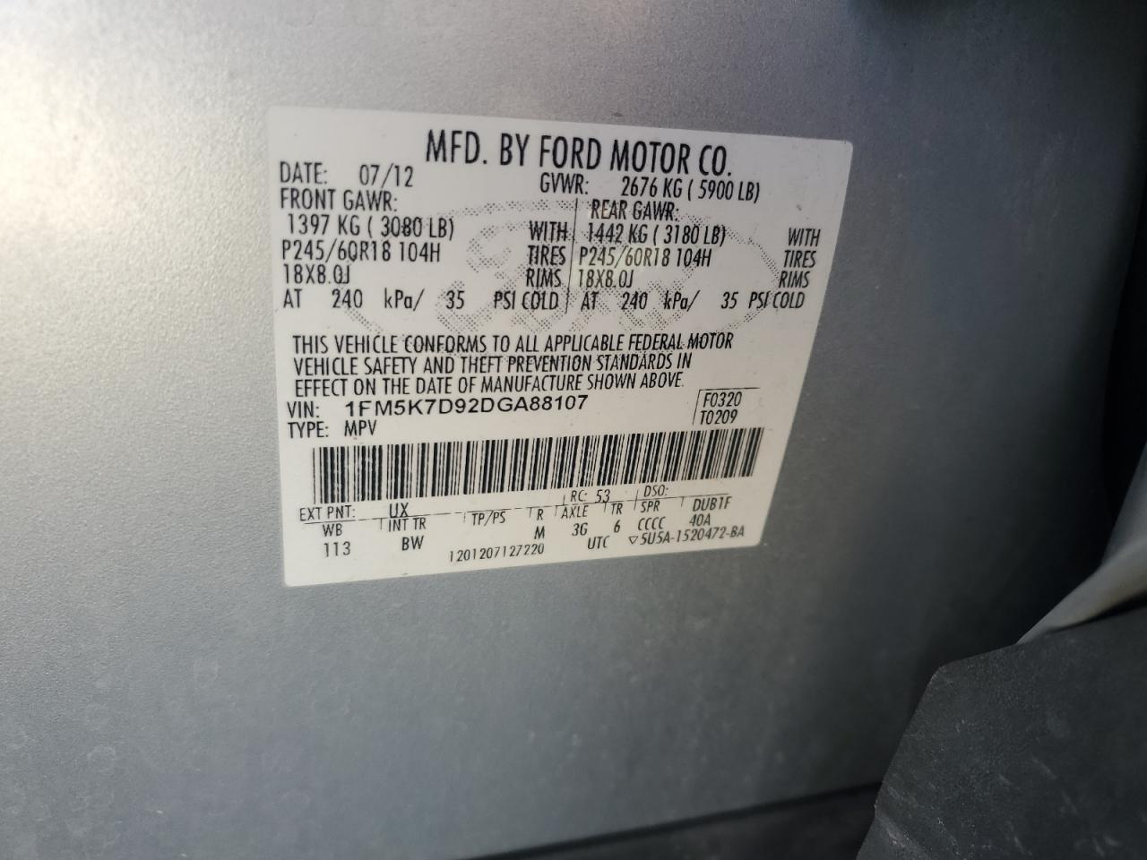 2013 Ford Explorer VIN 1FM5K7D92DGA88107 Copart auction photo, biohazard/chemical / vandalism damage thumbnail 13