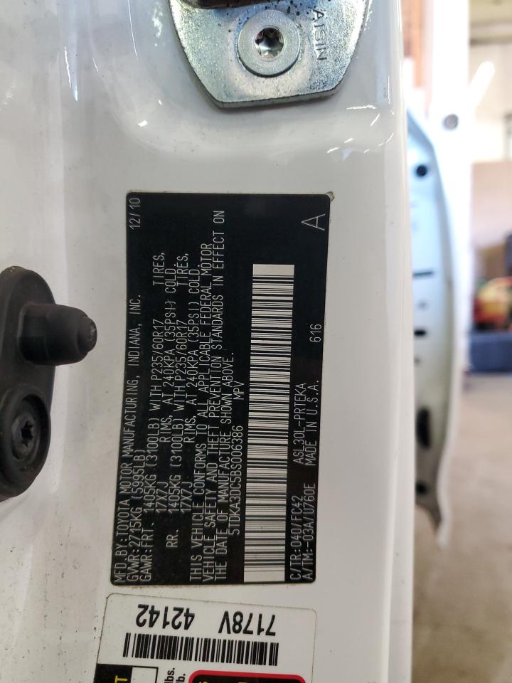 2011 Toyota Sienna VIN 5TDKA3DC5BS006386 Copart auction photo, front end damage thumbnail 12