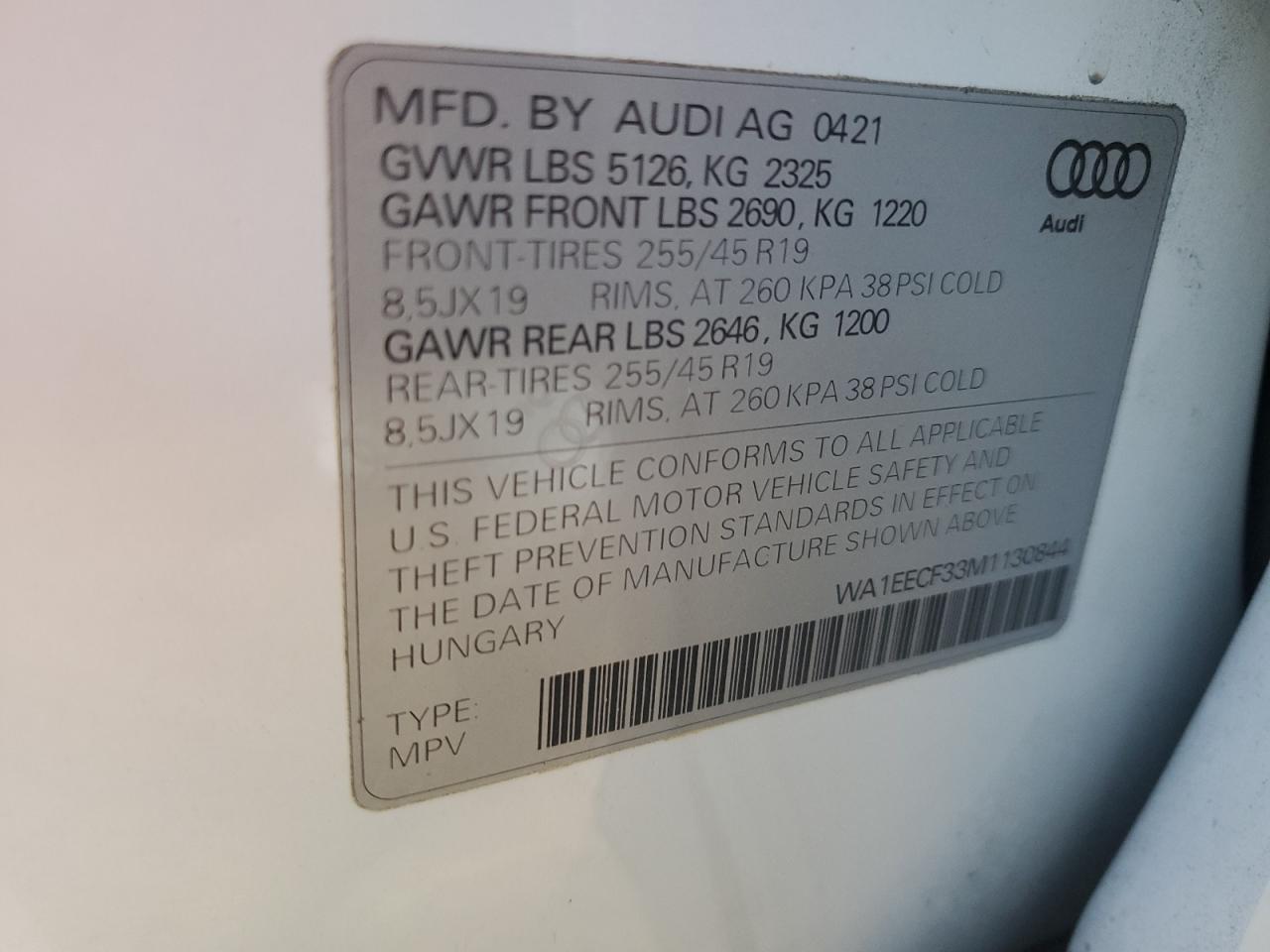2021 Audi Q3 VIN WA1EECF33M1130844 Copart auction photo, front end damage thumbnail 14