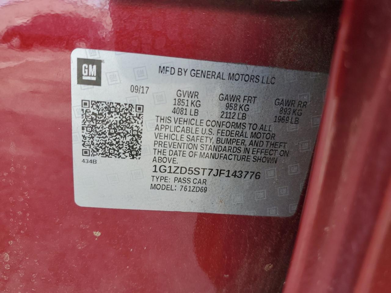 2018 Chevrolet Malibu VIN 1G1ZD5ST7JF143776 Copart auction photo, rear end / front end damage thumbnail 14