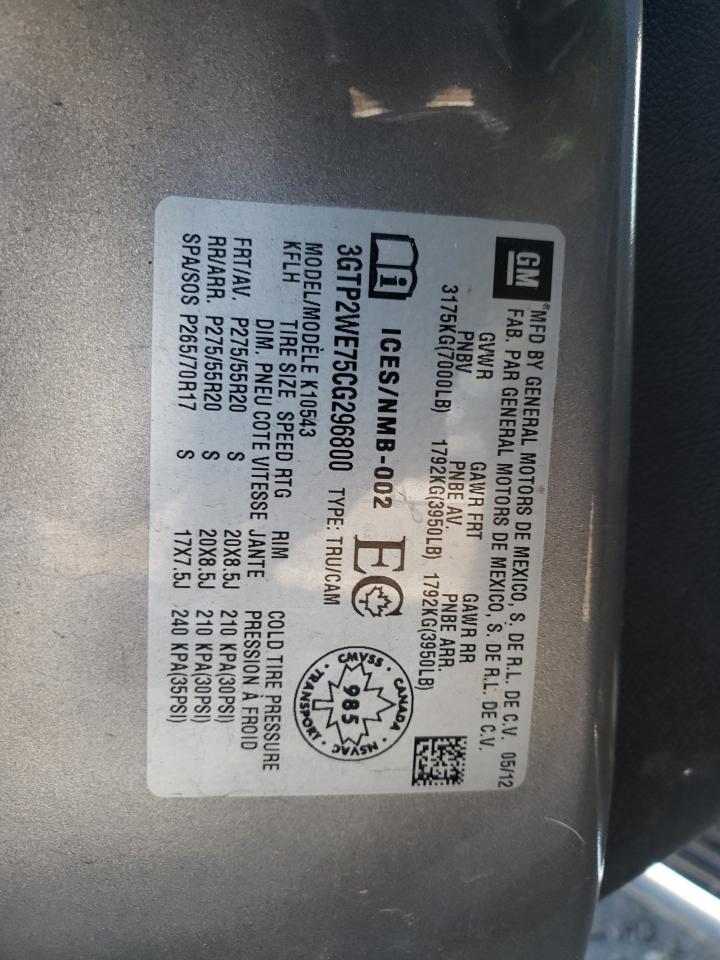 2012 GMC Sierra VIN 3GTP2WE75CG296800 Copart auction photo, rear end damage thumbnail 12