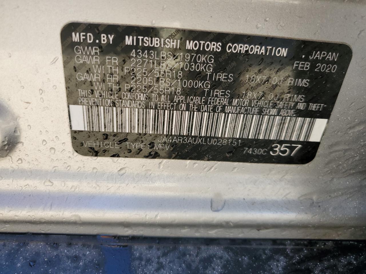 2020 Mitsubishi Outlander VIN JA4AR3AUXLU028151 Copart auction photo, front end / minor dent/scratches damage thumbnail 13