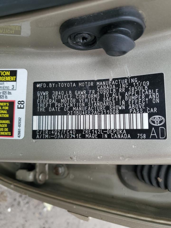 2010 Toyota Corolla VIN 2T1BU4EE2AC311008 Copart auction photo, front end damage thumbnail 12