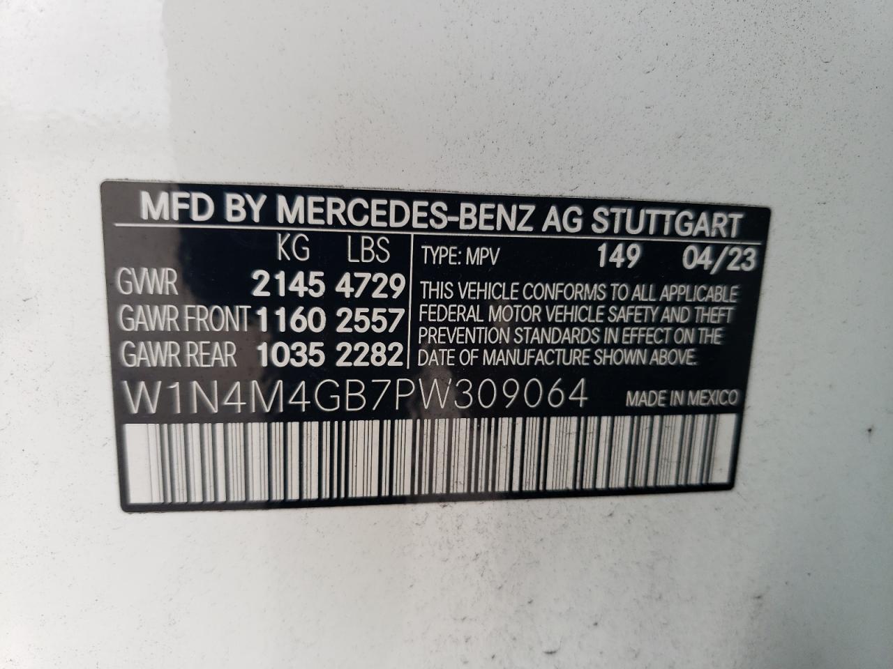 2023 Mercedes-Benz GLB VIN W1N4M4GB7PW309064 Copart auction photo, front end damage thumbnail 15