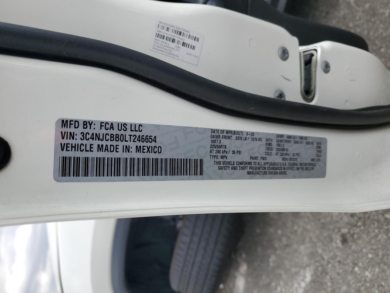 2020 Jeep Compass VIN 3C4NJCBB0LT246654 Copart auction photo, front end / side damage thumbnail 15