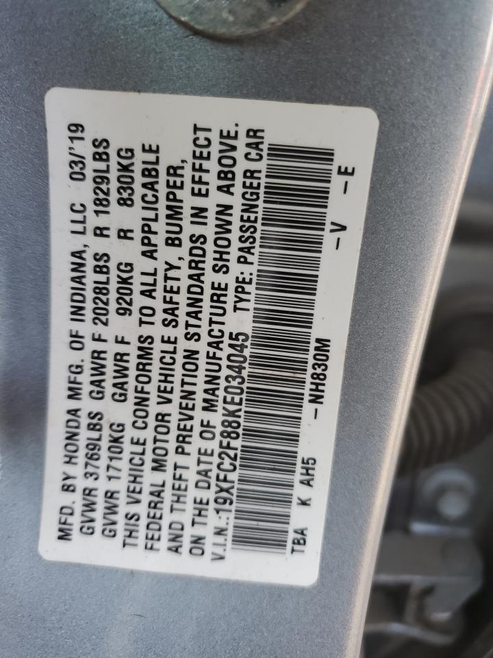 2019 Honda Civic VIN 19XFC2F88KE034045 Copart auction photo, all over damage thumbnail 13
