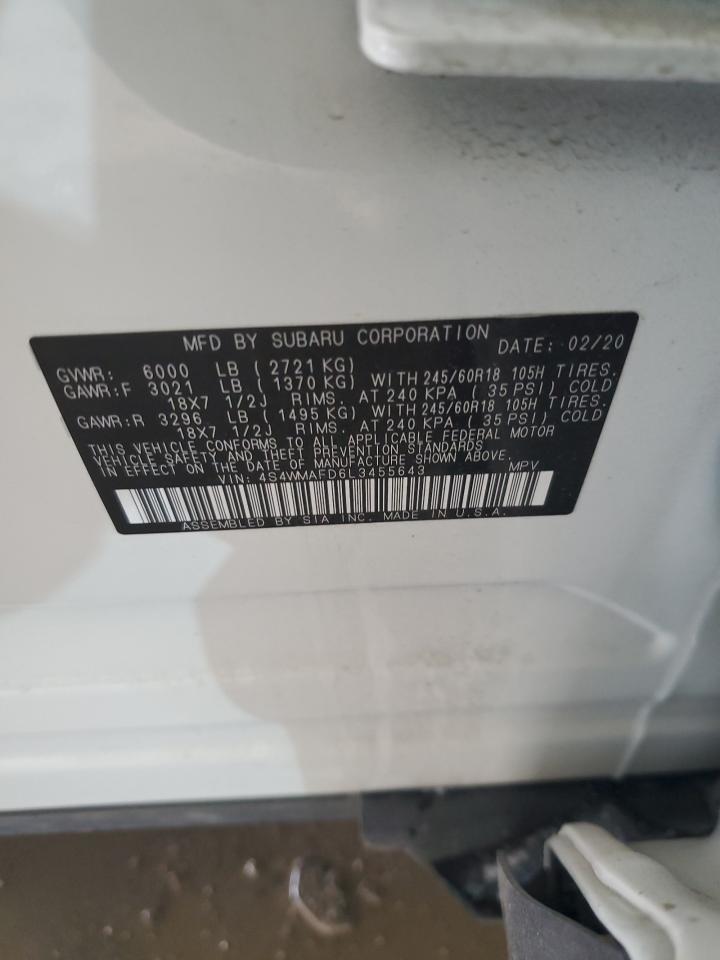 2020 Subaru Ascent VIN 4S4WMAFD6L3455643 Copart auction photo, front end damage thumbnail 13