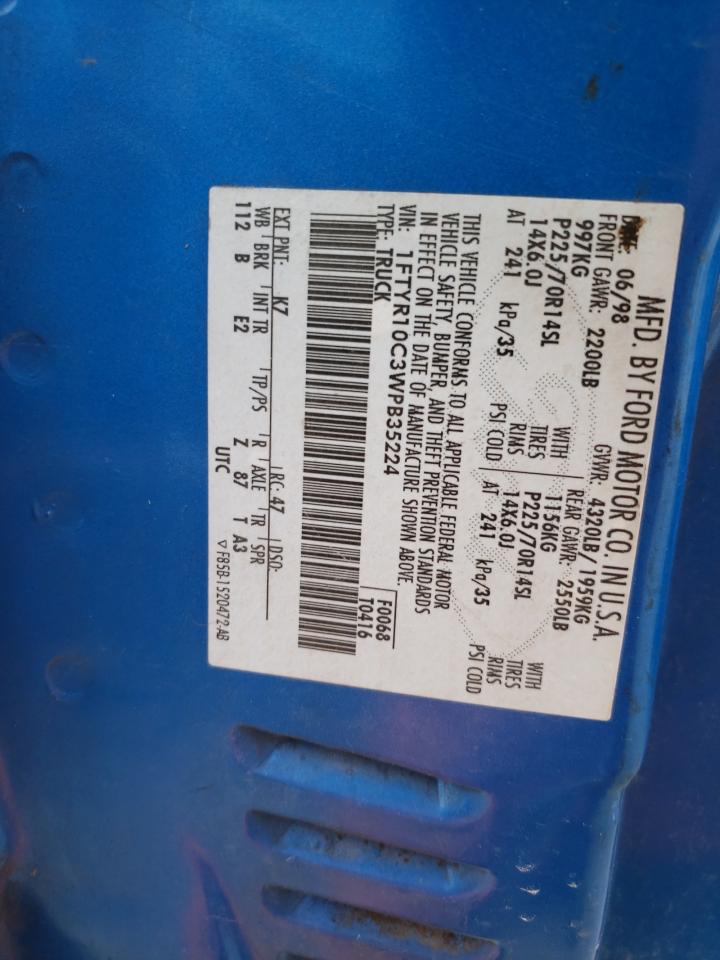 1998 Ford Ranger VIN 1FTYR10C3WPB35224 Copart auction photo, front end damage thumbnail 12