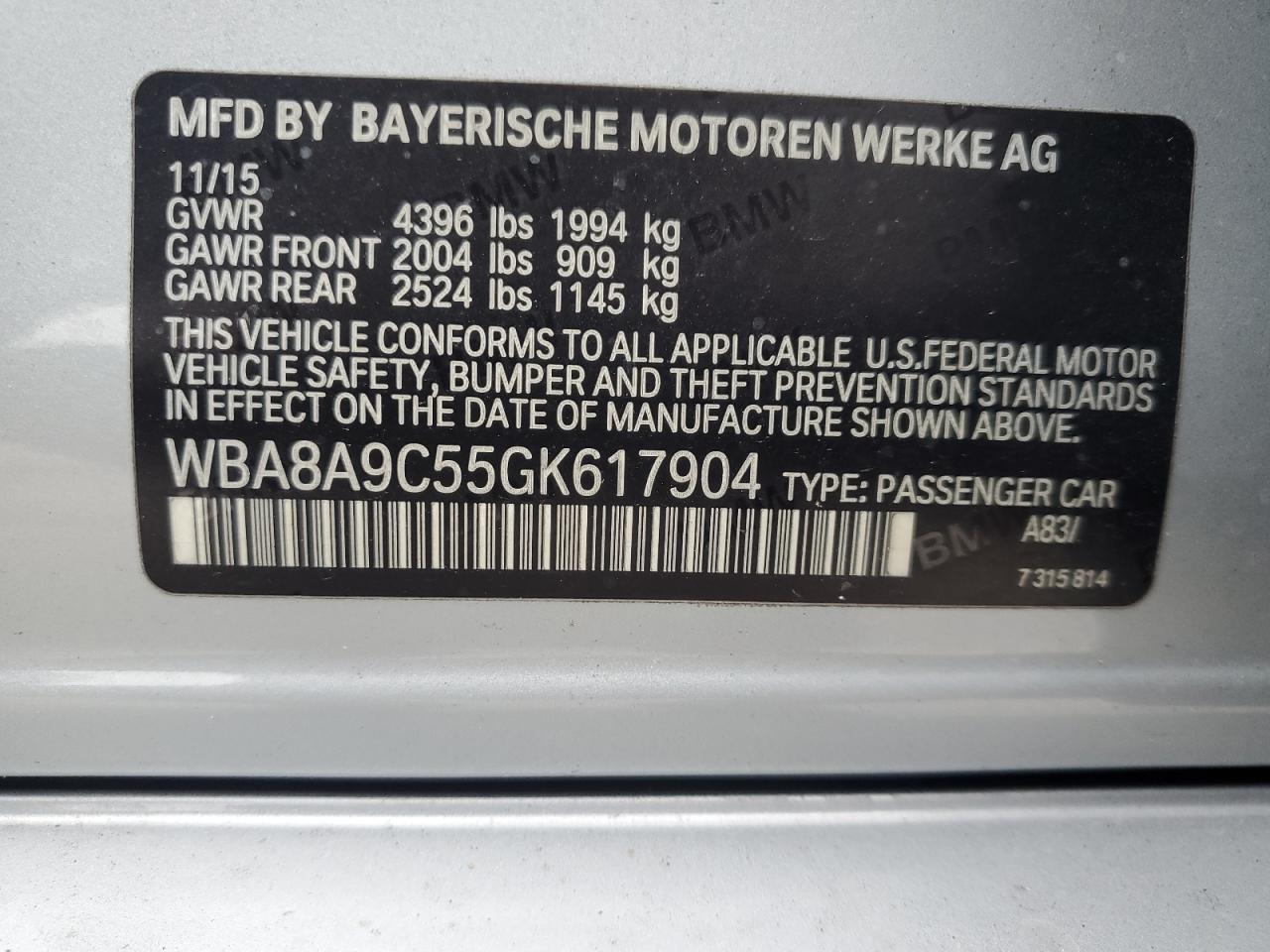2016 BMW 3er VIN WBA8A9C55GK617904 Copart auction photo, front end / minor dent/scratches damage thumbnail 13