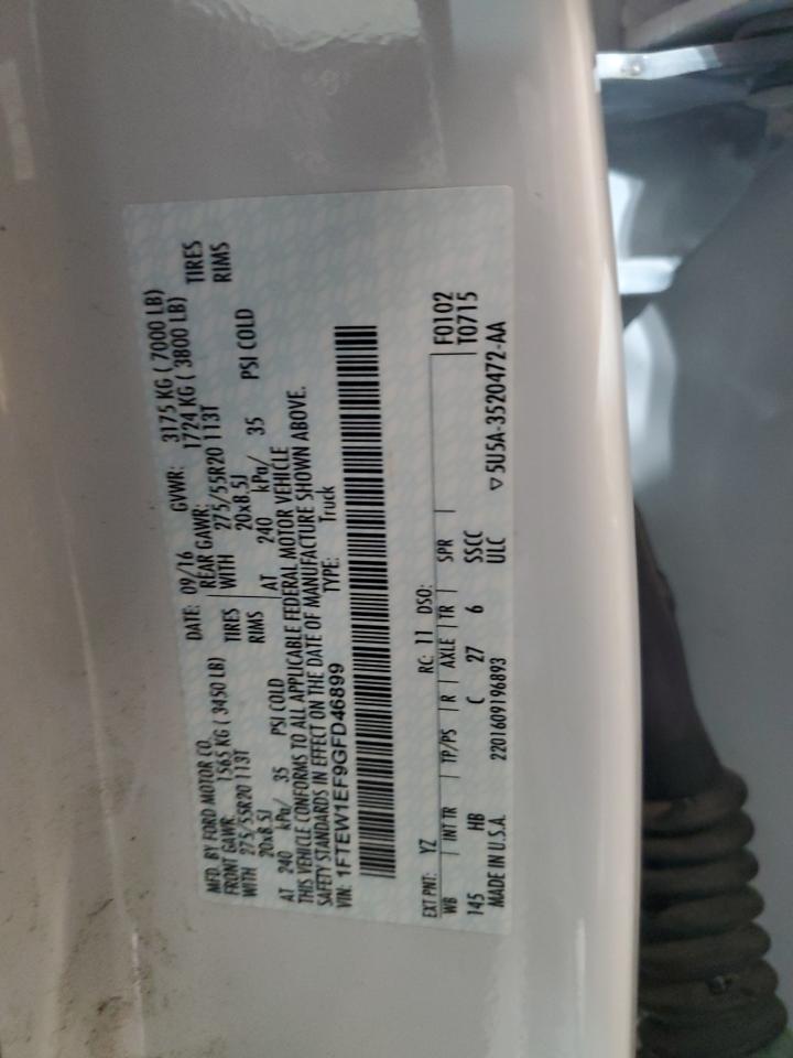 2016 Ford F-150 VIN 1FTEW1EF9GFD46899 Copart auction photo, front end / minor dent/scratches damage thumbnail 14