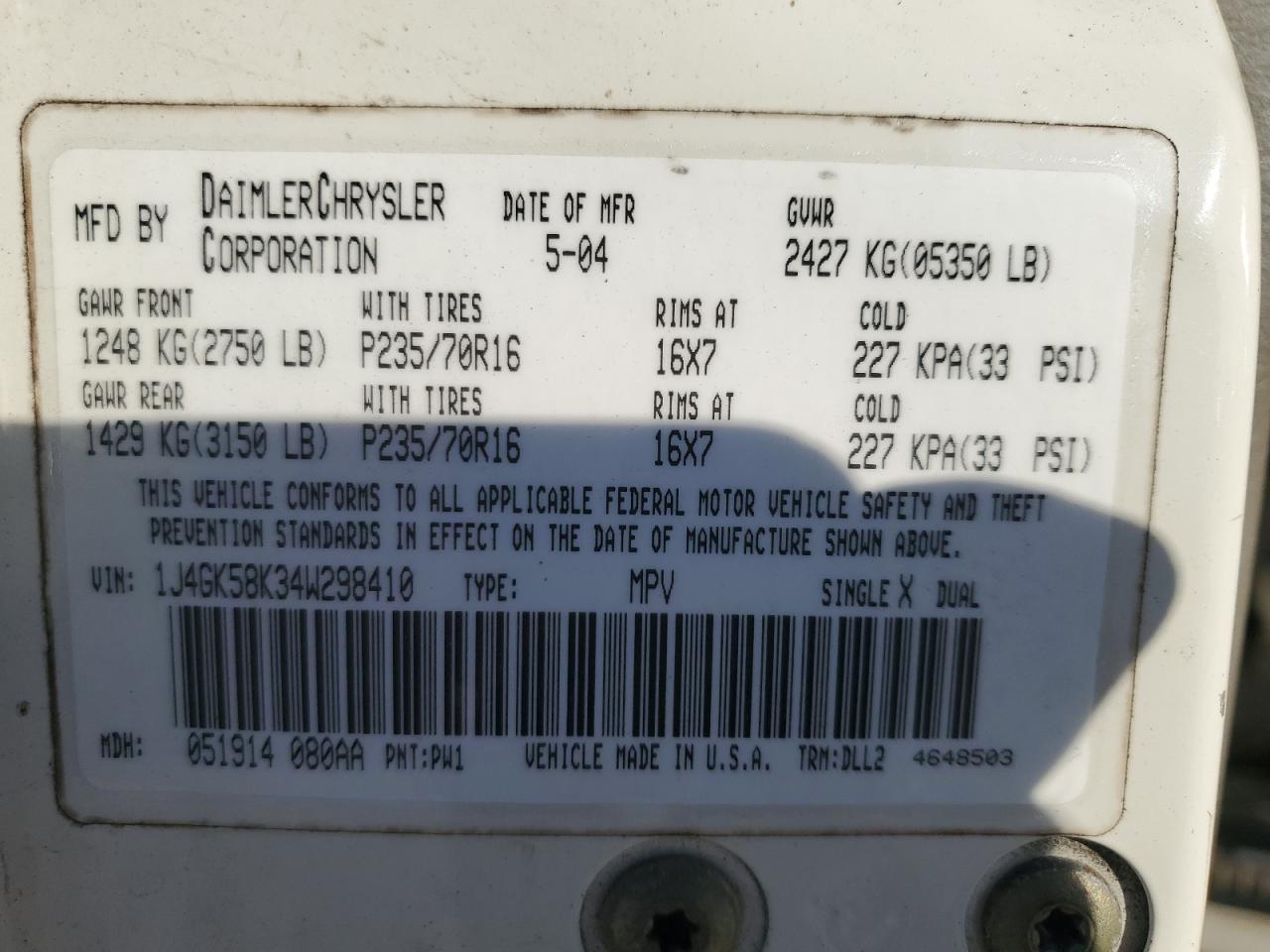 2004 Jeep Liberty (North America) VIN 1J4GK58K34W298410 Copart auction photo, all over / undercarriage damage thumbnail 13