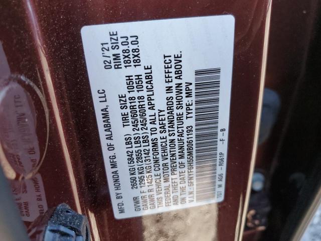 2021 Honda Pilot VIN 5FNYF6H55MB061193 Copart auction photo, rear end damage thumbnail 13