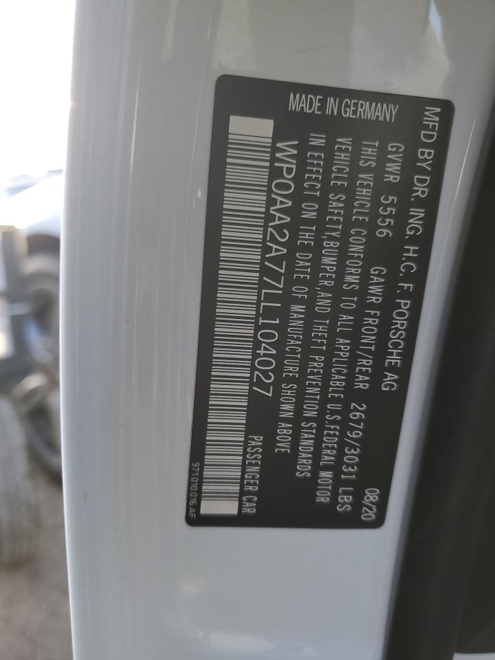 2020 Porsche Panamera VIN WP0AA2A77LL104027 Copart auction photo, mechanical / rear end damage thumbnail 12