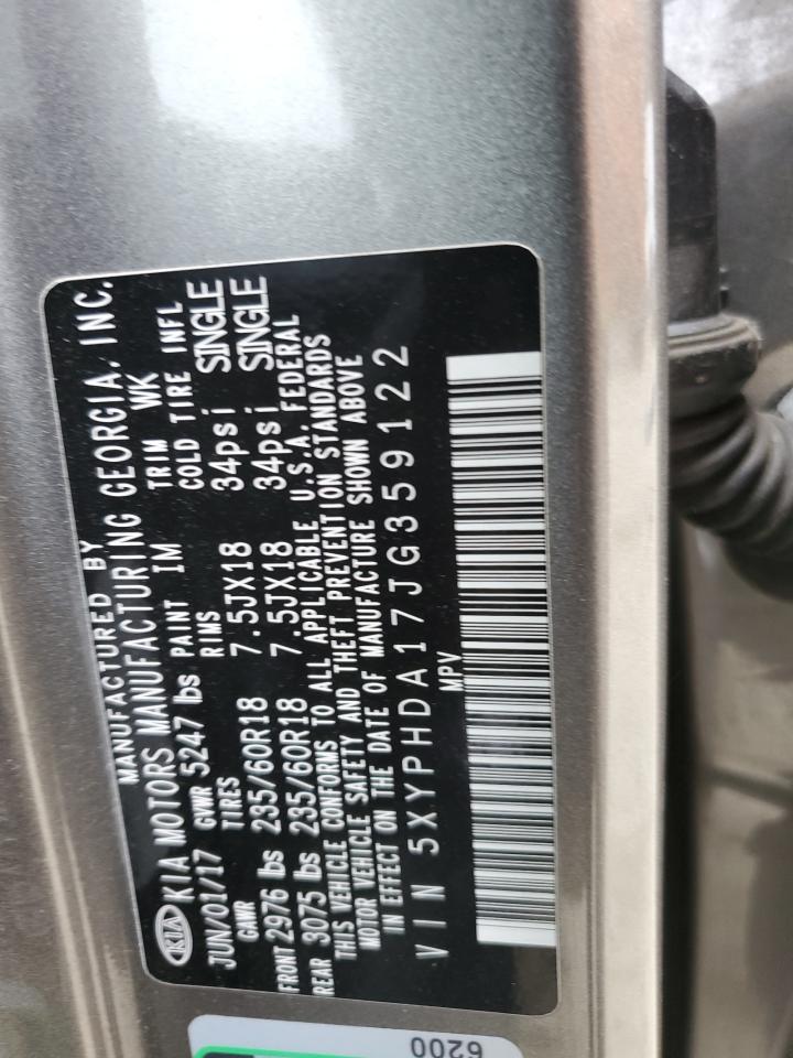 2018 KIA Sorento VIN 5XYPHDA17JG359122 Copart auction photo, front end damage thumbnail 15