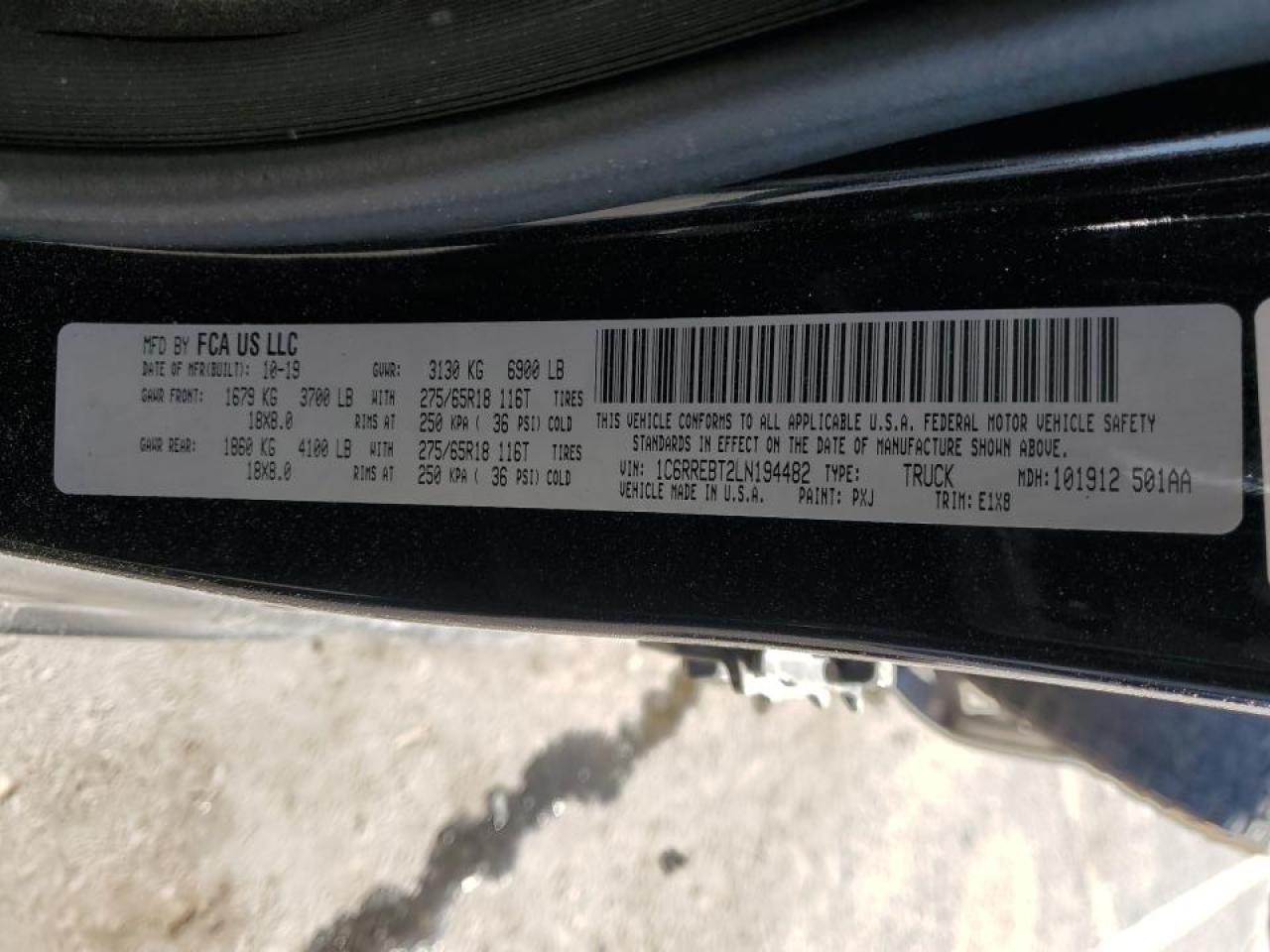 2020 RAM 1500 VIN 1C6RREBT2LN194482 Copart auction photo, rear end / side damage thumbnail 15