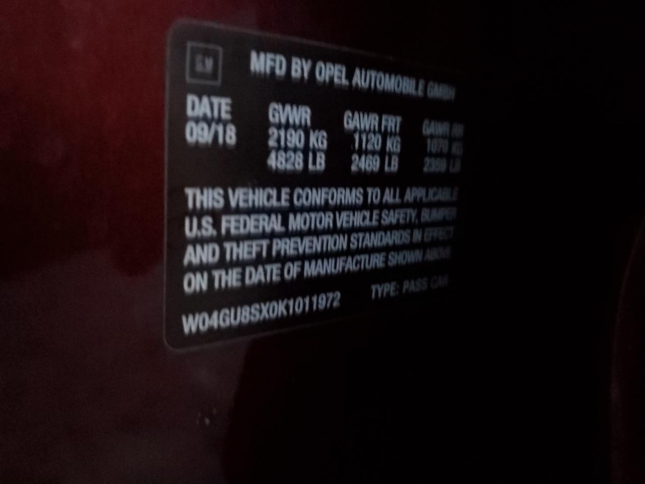 2019 Buick Regal VIN W04GU8SX0K1011972 Copart auction photo, front end damage thumbnail 12