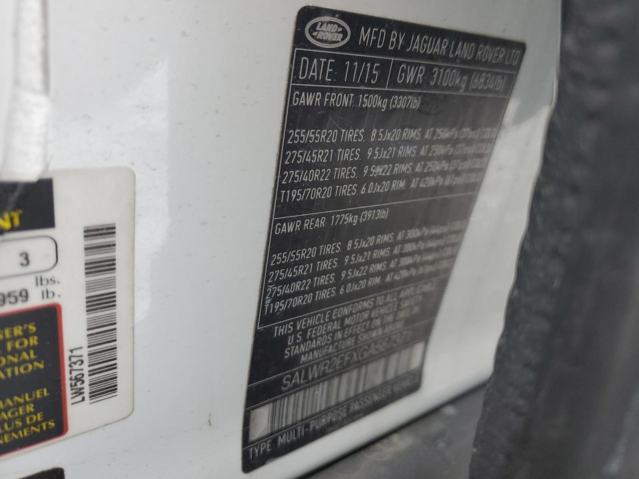 2016 Land Rover Range Rover VIN SALWR2EFXGA567371 Copart auction photo, minor dent/scratches damage thumbnail 13