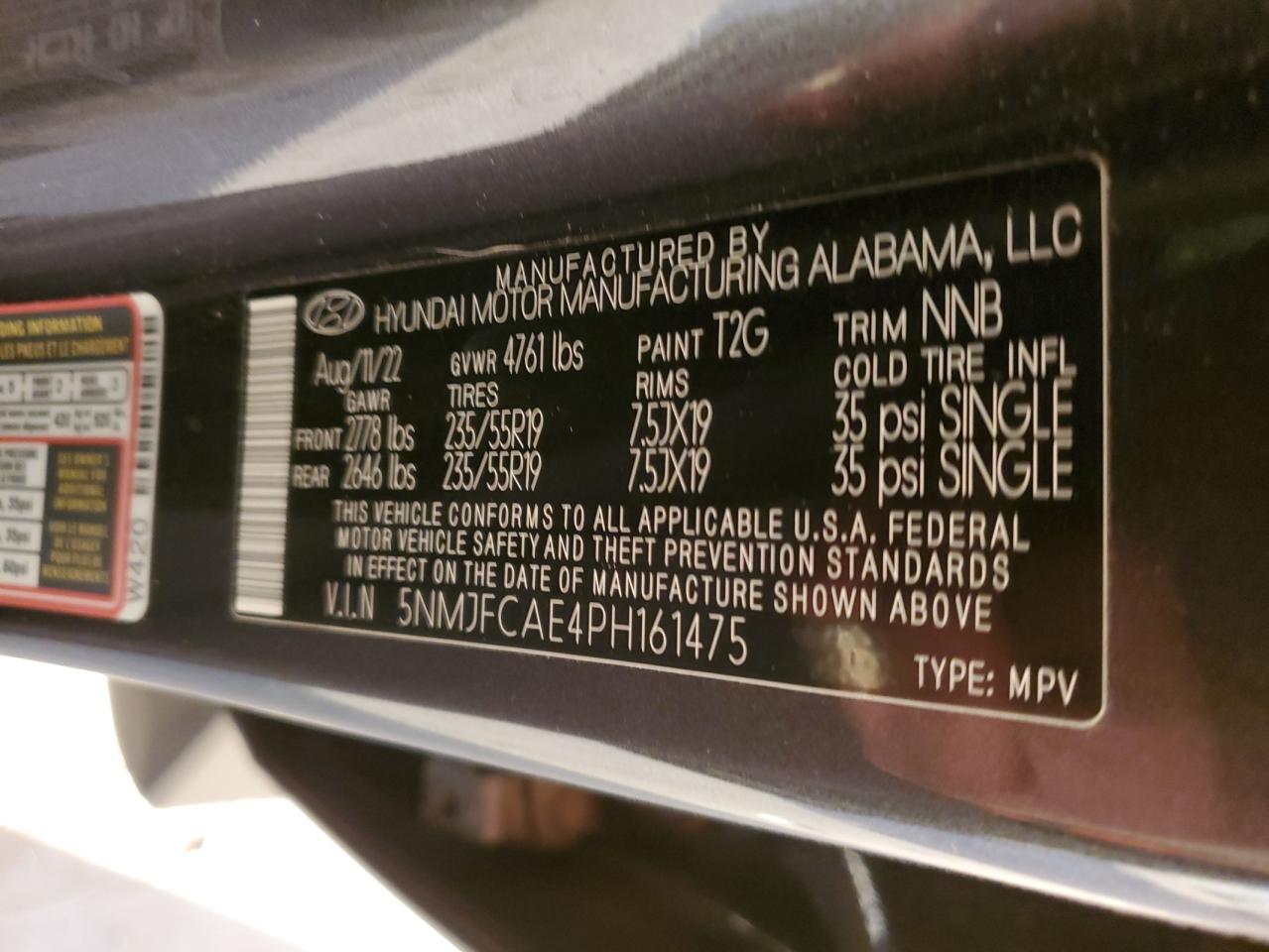 2023 Hyundai Tucson VIN 5NMJFCAE4PH161475 Copart auction photo, rear end damage thumbnail 12