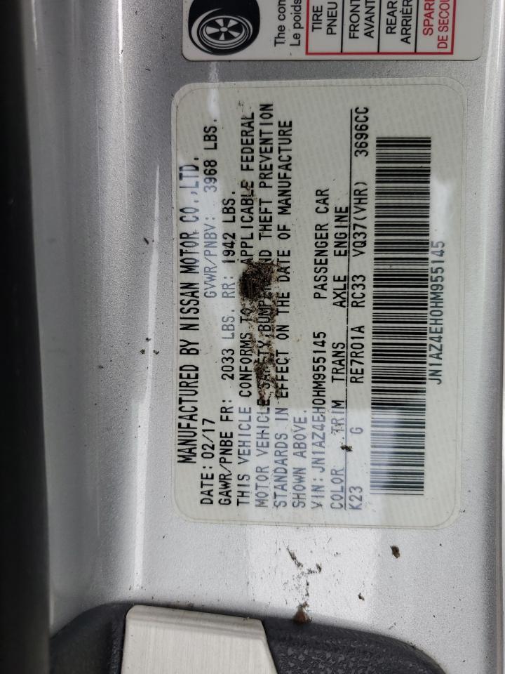 2017 Nissan 370Z VIN JN1AZ4EH0HM955145 Copart auction photo, undercarriage damage thumbnail 14