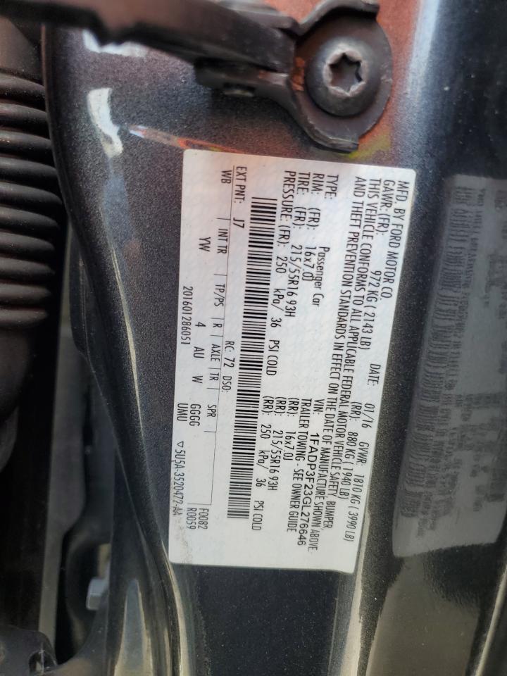 2016 Ford Focus VIN 1FADP3F23GL276646 Copart auction photo, normal wear / minor dent/scratches damage thumbnail 12