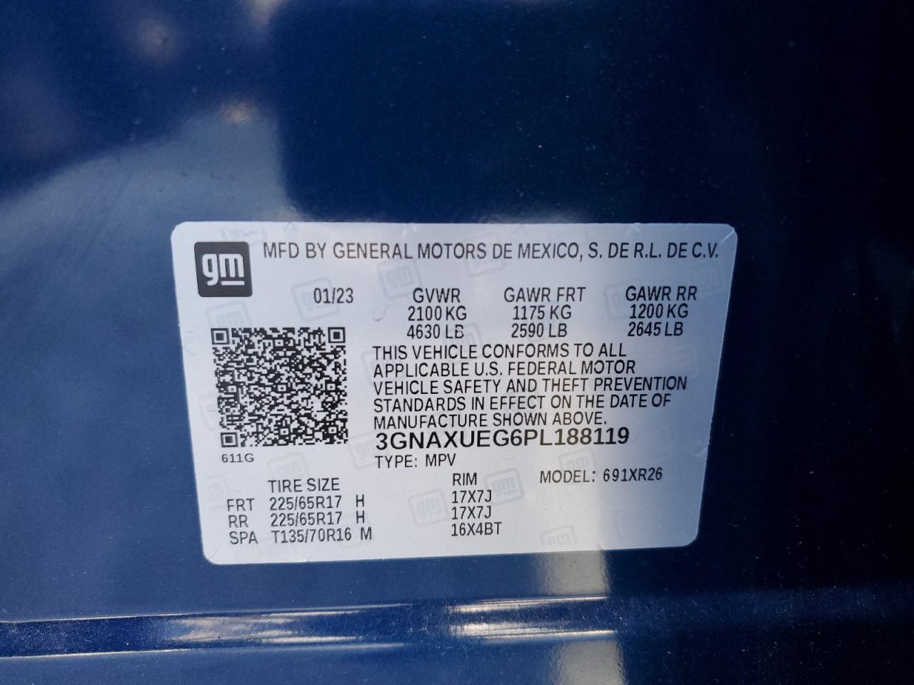 2023 Chevrolet Equinox VIN 3GNAXUEG6PL188119 Copart auction photo, front end damage thumbnail 14