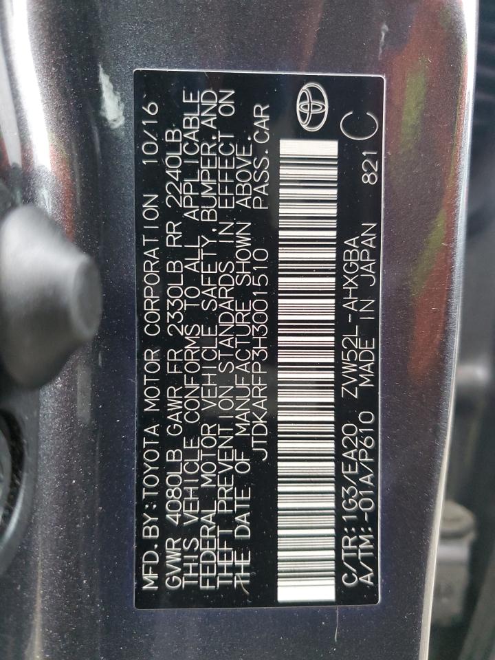 2017 Toyota Prius VIN JTDKARFP3H3001510 Copart auction photo, front end / minor dent/scratches damage thumbnail 12