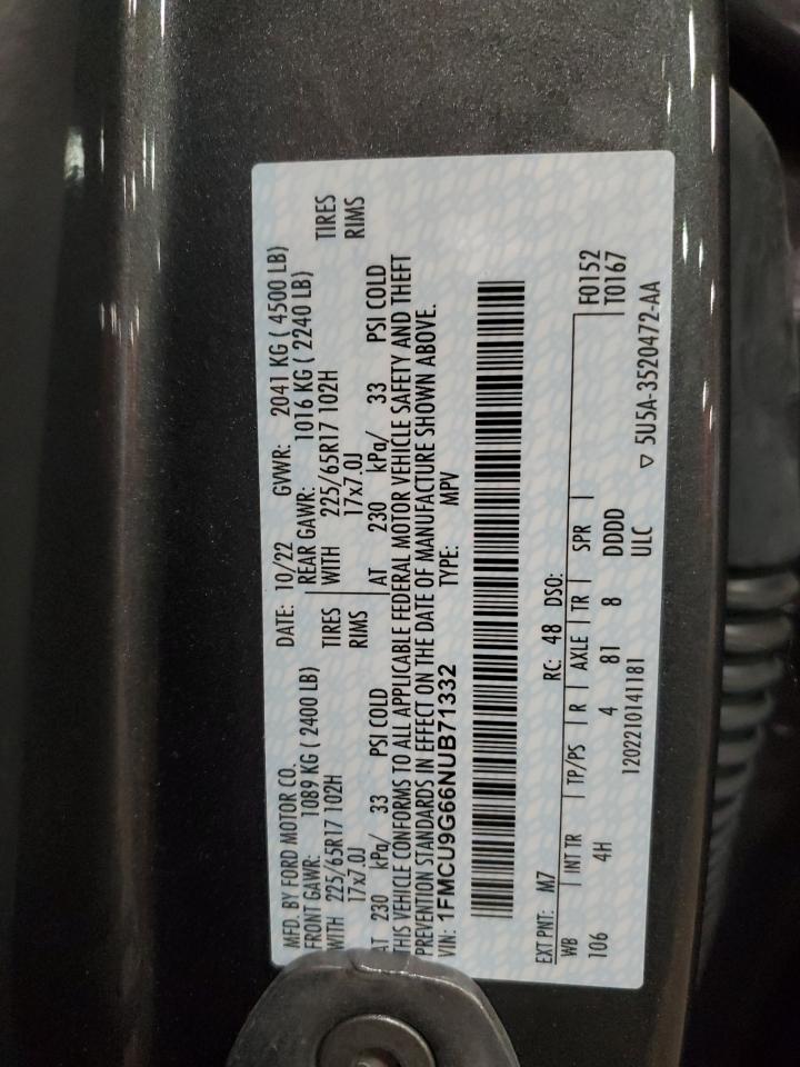 2022 Ford Escape VIN 1FMCU9G66NUB71332 Copart auction photo, front end damage thumbnail 13