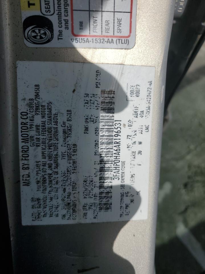 2010 Ford Fusion VIN 3FAHP0HA6AR196531 Copart auction photo, side damage thumbnail 14
