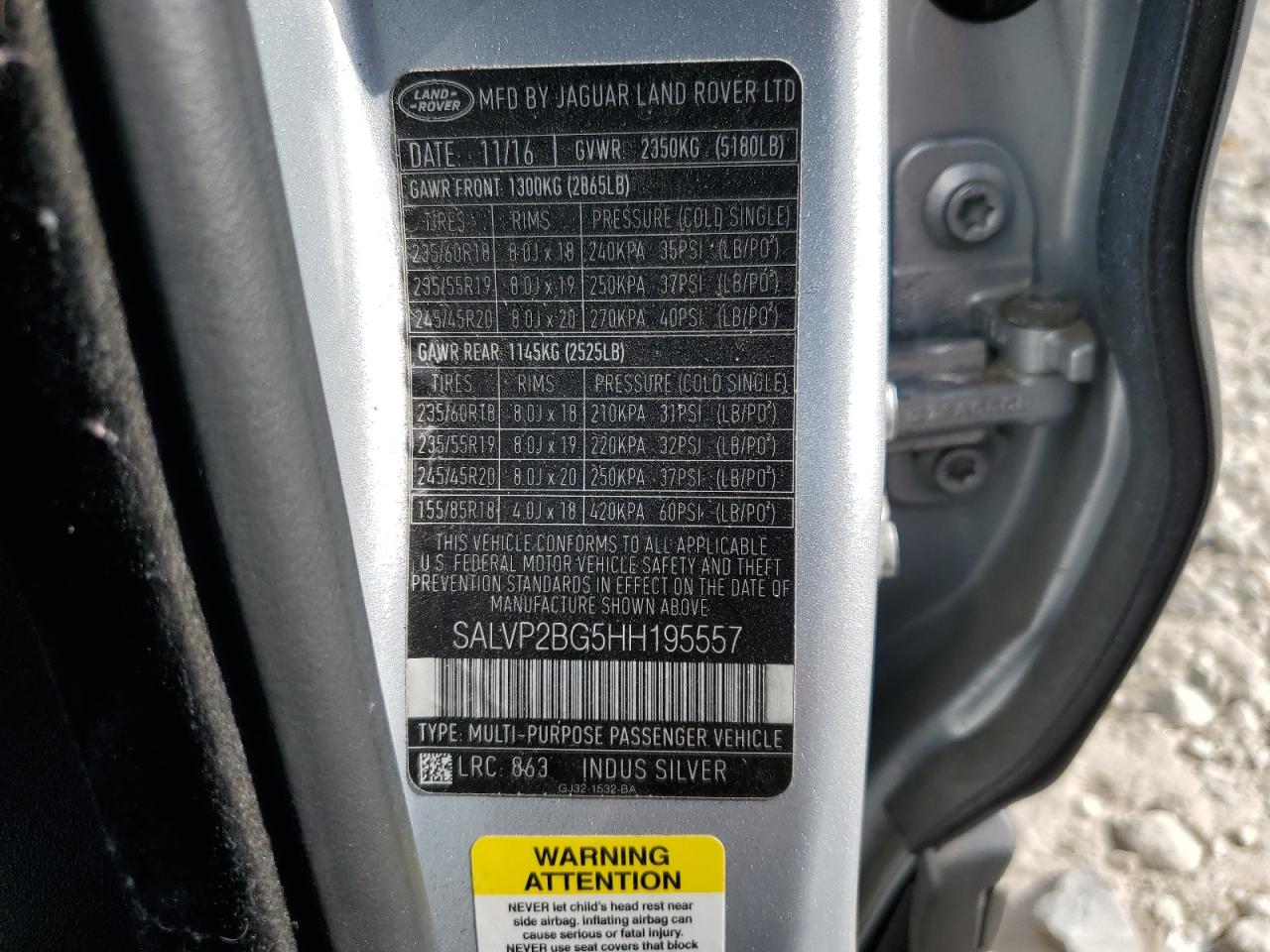 2017 Land Rover Range Rover VIN SALVP2BG5HH195557 Copart auction photo, side / rear end damage thumbnail 13