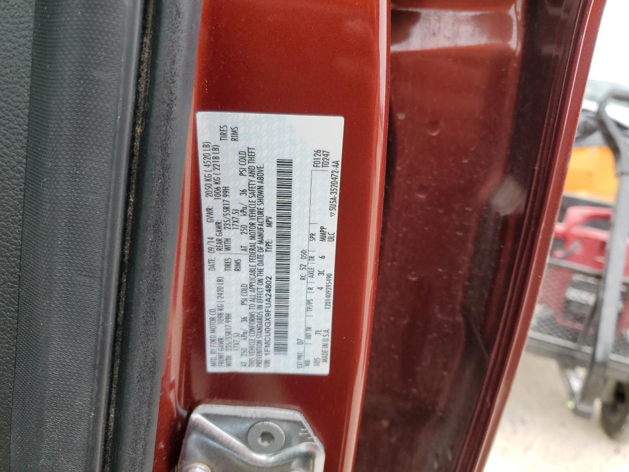 2015 Ford Escape VIN 1FMCU0GX9FUA24802 Copart auction photo, front end / undercarriage damage thumbnail 13