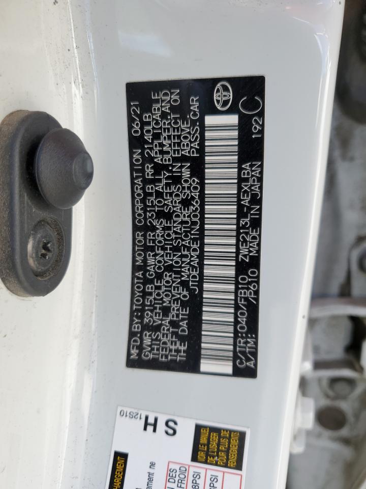2022 Toyota Corolla VIN JTDEAMDE1NJ036409 Copart auction photo, front end damage thumbnail 14