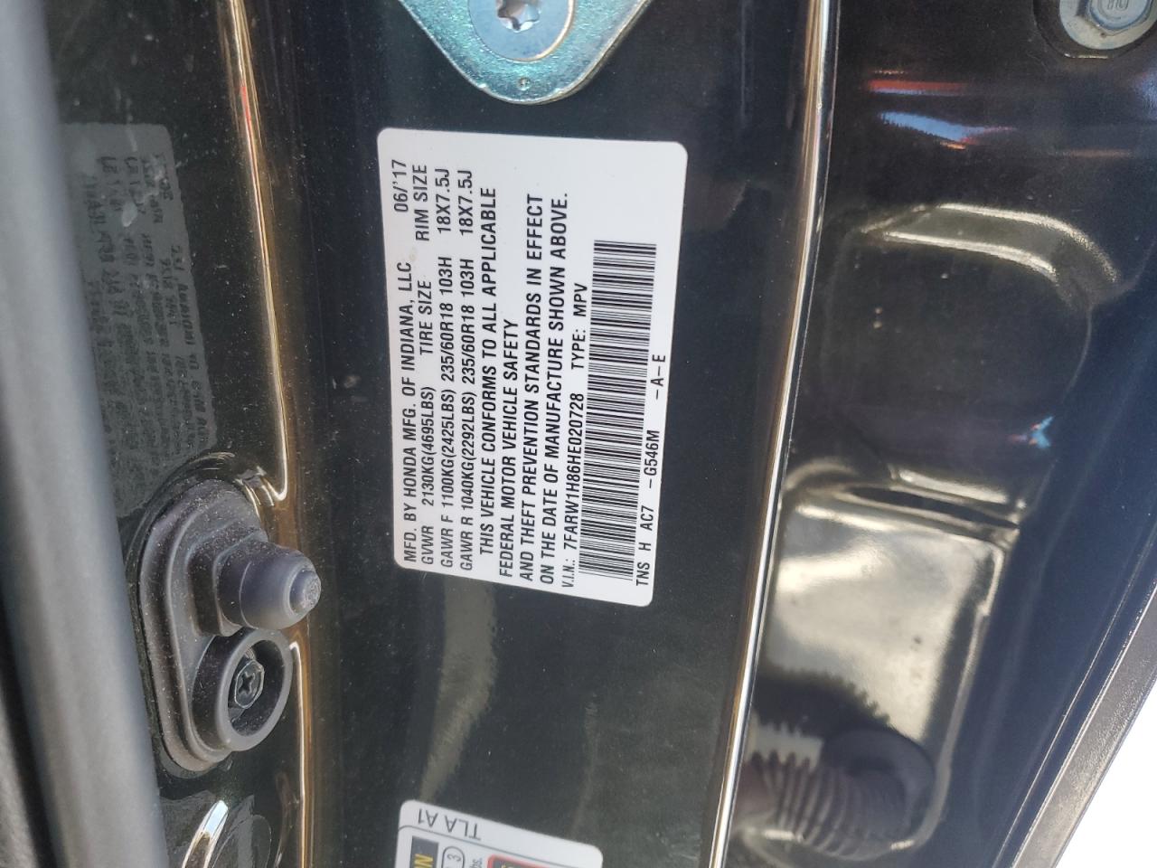 2017 Honda CR-V VIN 7FARW1H86HE020728 Copart auction photo, front end damage thumbnail 13