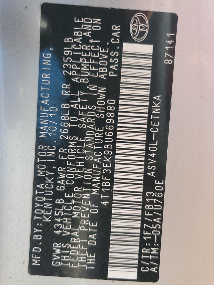 2011 Toyota Camry VIN 4T1BF3EK9BU669880 Copart auction photo, side damage thumbnail 12