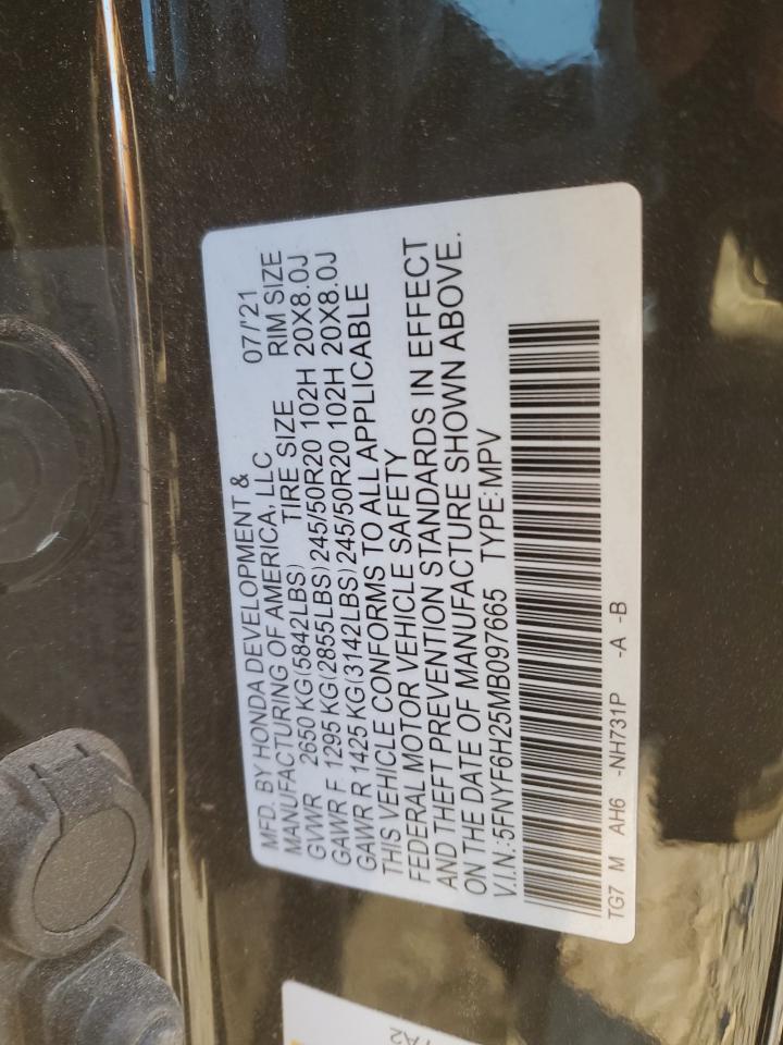 2021 Honda Pilot VIN 5FNYF6H25MB097665 Copart auction photo, front end damage thumbnail 15