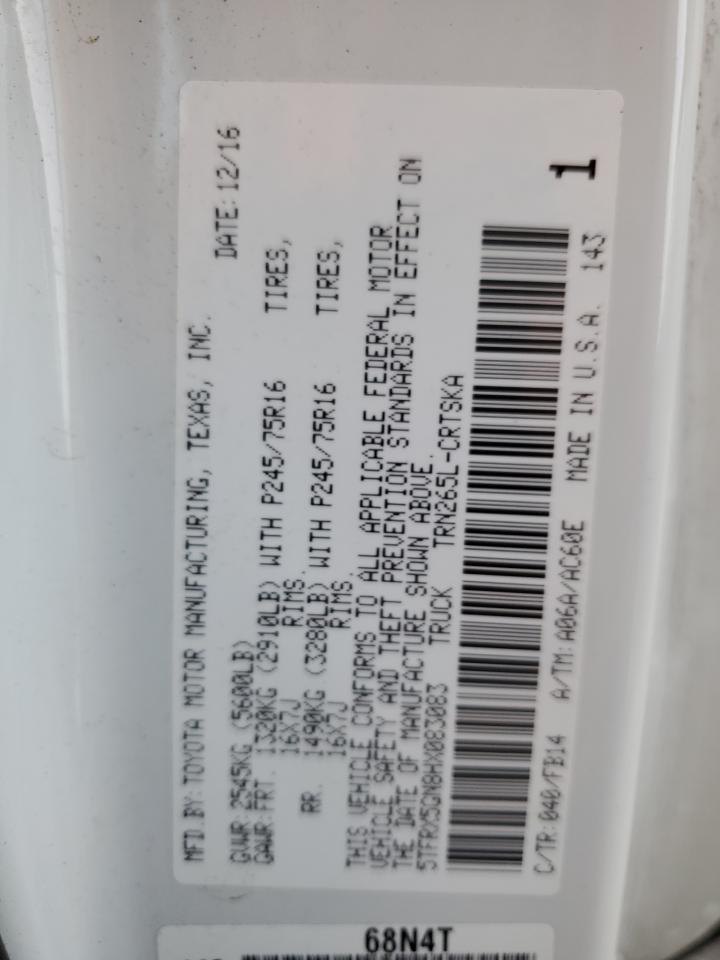 2017 Toyota Tacoma VIN 5TFRX5GN8HX083083 Copart auction photo, side damage thumbnail 12