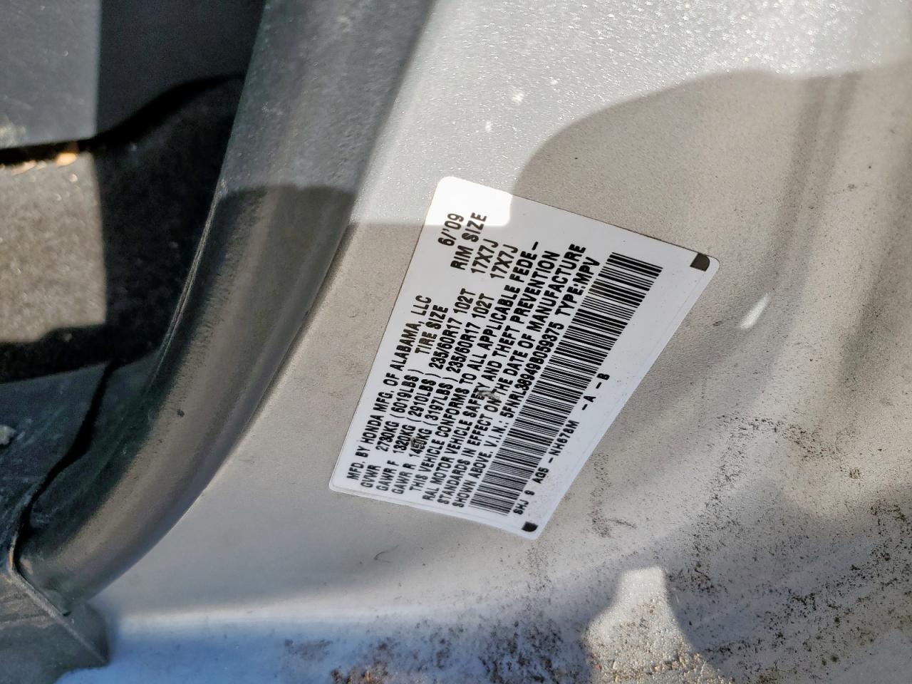 2009 Honda Odyssey VIN 5FNRL38949B059375 Copart auction photo, rear end / front end damage thumbnail 14