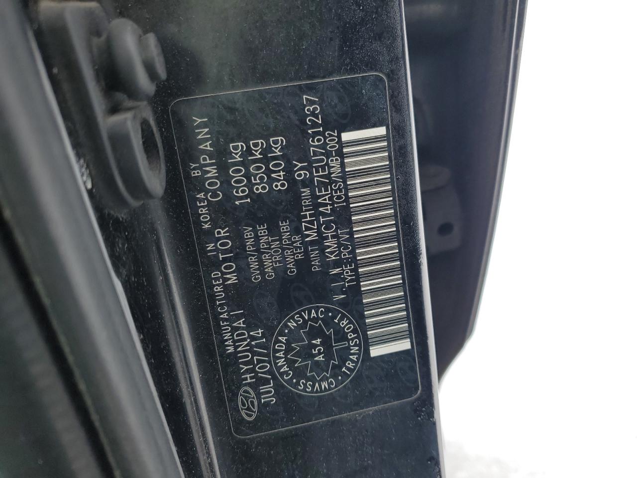 2014 Hyundai Accent VIN KMHCT4AE7EU761237 Copart auction photo, side damage thumbnail 12