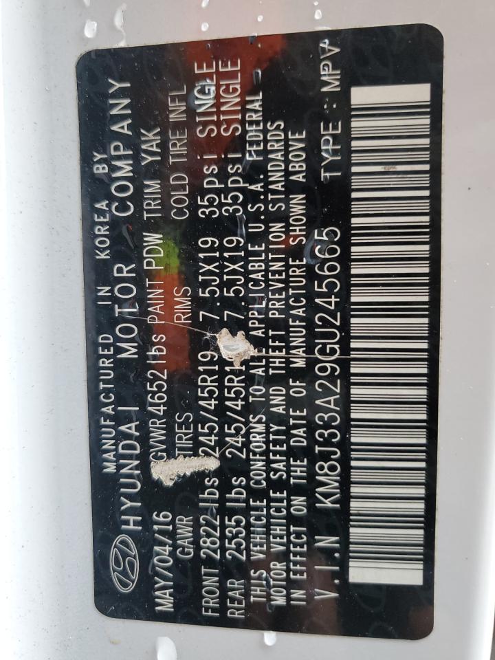 2016 Hyundai Tucson VIN KM8J33A29GU245665 Copart auction photo, rear end damage thumbnail 13