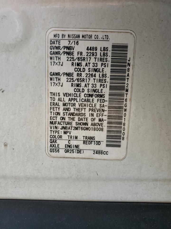 2016 Nissan Rogue VIN JN8AT2MT6GW018008 Copart auction photo, front end damage thumbnail 15
