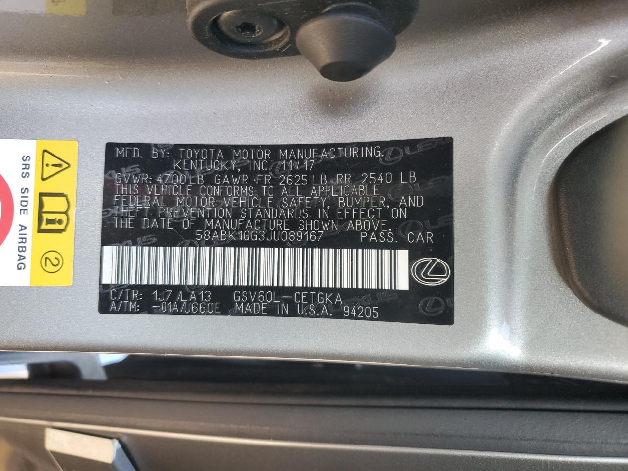 2018 Lexus ES VIN 58ABK1GG3JU089167 Copart auction photo, front end / minor dent/scratches damage thumbnail 14