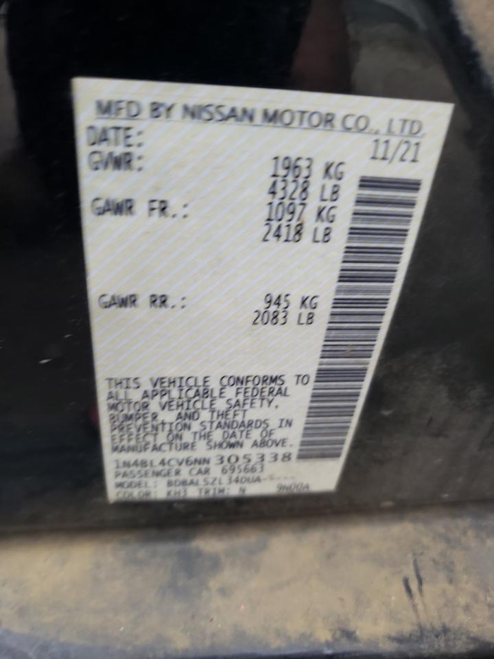 2022 Nissan Altima VIN 1N4BL4CV6NN305338 Copart auction photo, front end damage thumbnail 13