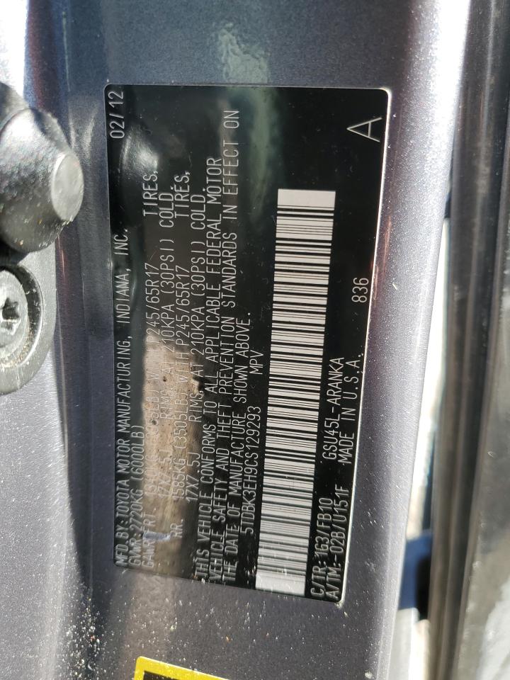 2012 Toyota Highlander VIN 5TDBK3EH9CS129293 Copart auction photo, front end / minor dent/scratches damage thumbnail 13