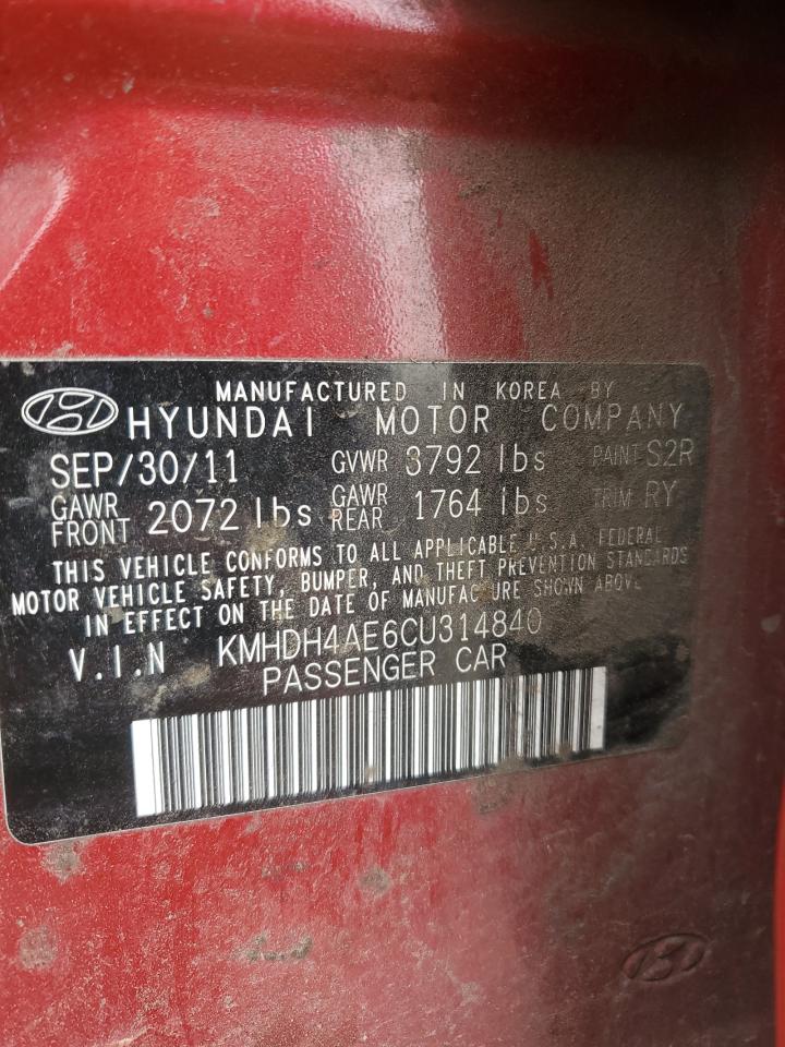 2012 Hyundai Elantra VIN KMHDH4AE6CU314840 Copart auction photo, front end damage thumbnail 14
