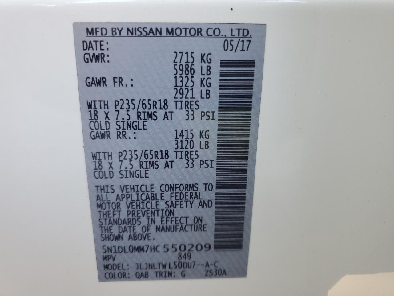 2017 Infiniti QX60 VIN 5N1DL0MM7HC550209 Copart auction photo, front end damage thumbnail 15
