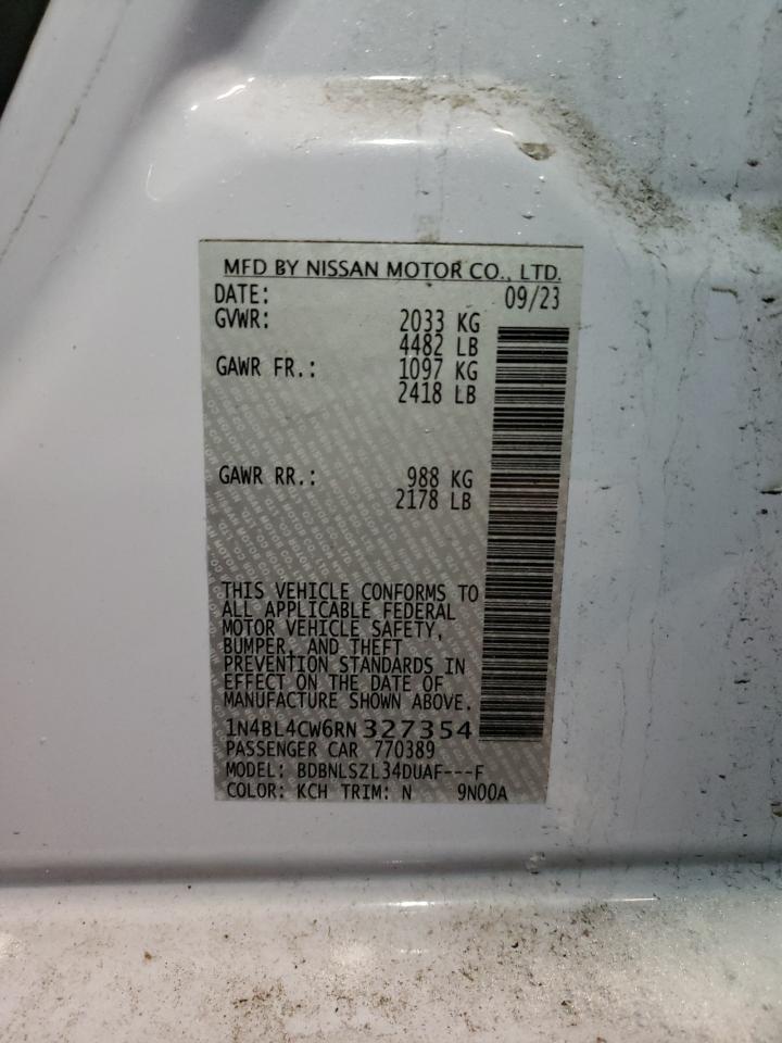 2024 Nissan Altima VIN 1N4BL4CW6RN327354 Copart auction photo, front end / side damage thumbnail 12