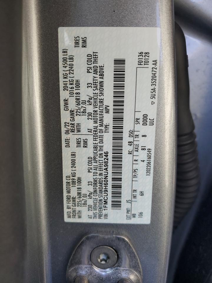 2022 Ford Escape VIN 1FMCU9H60NUA98246 Copart auction photo, burn - engine damage thumbnail 12
