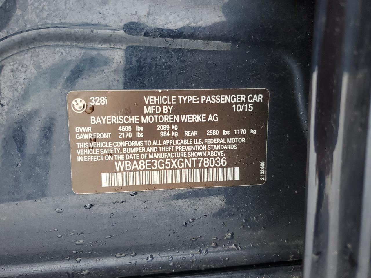 2016 BMW 3er VIN WBA8E3G5XGNT78036 Copart auction photo, rear end / front end damage thumbnail 15