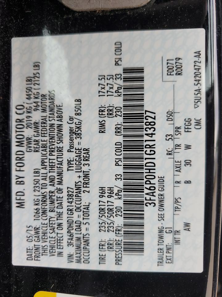 2016 Ford Fusion VIN 3FA6P0HD1GR143827 Copart auction photo, front end damage thumbnail 12